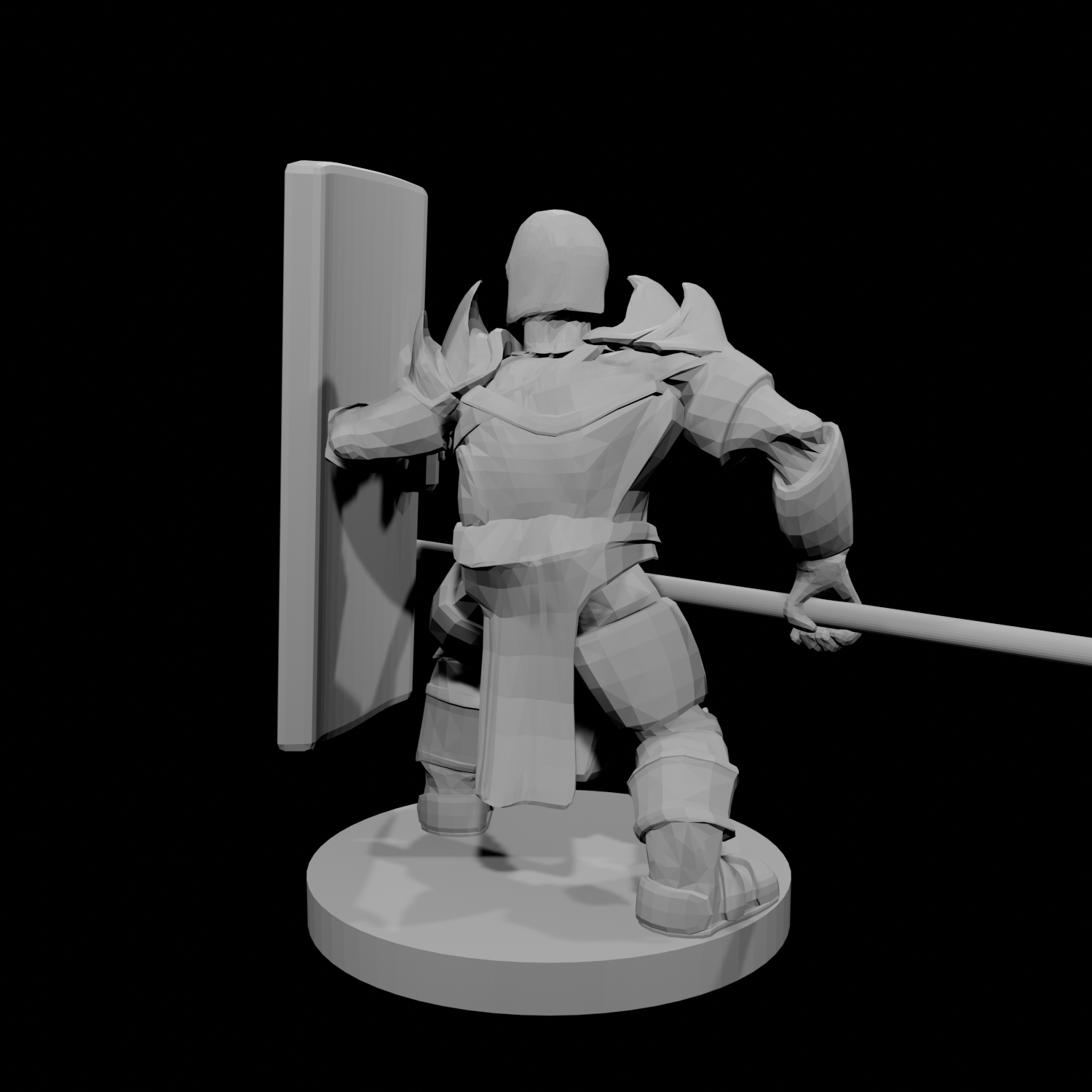 Paladin avec heaume, grand bouclier et lance