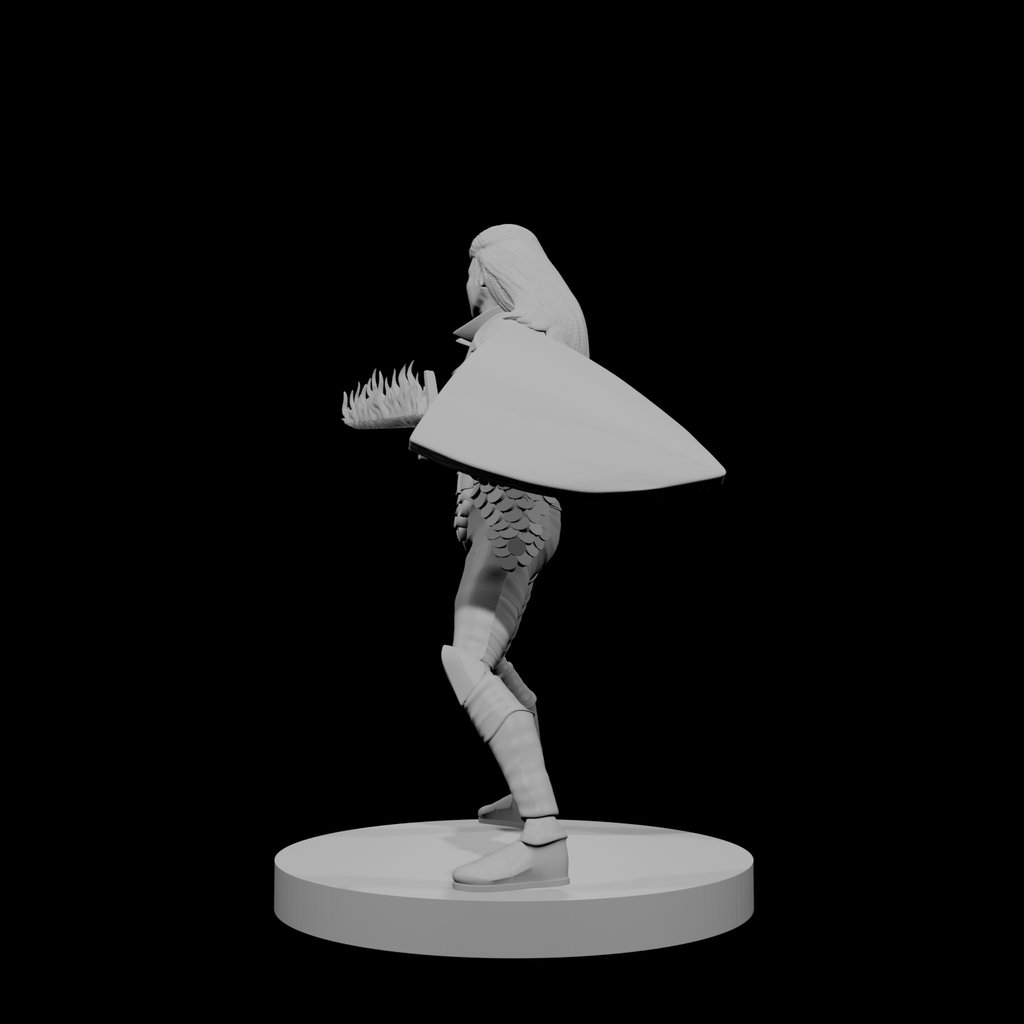 Human Female Fighter Scale Armor Flame Sword Shield