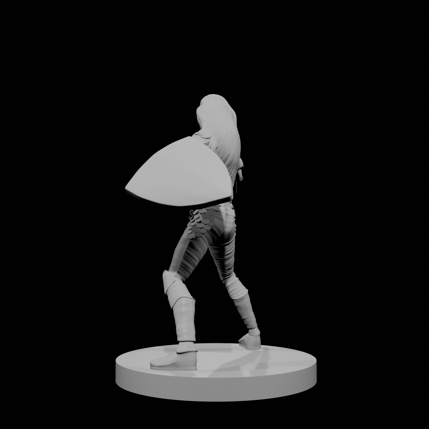 Human Female Fighter Scale Armor Flame Sword Shield