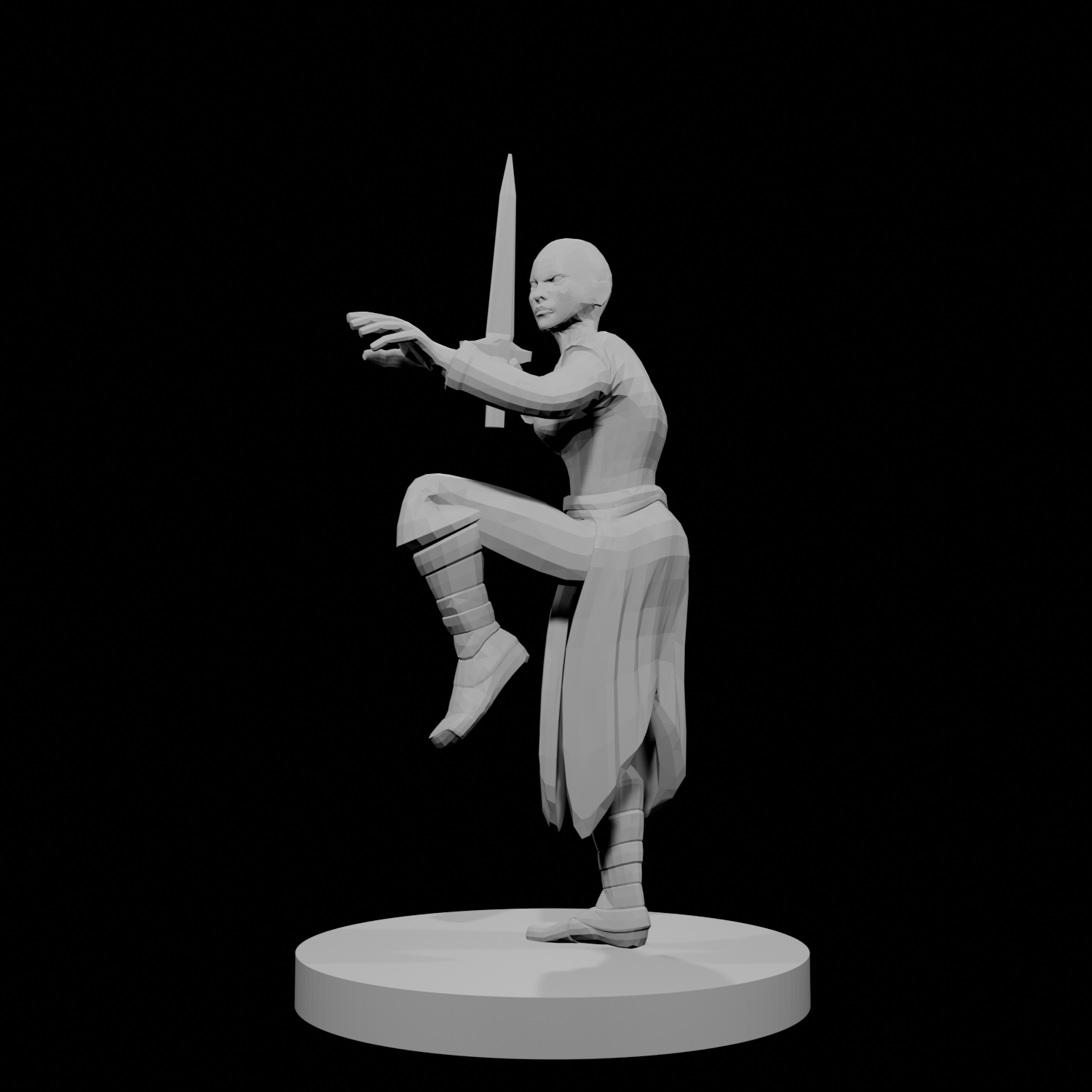 Human Female Monk Bald Short Sword