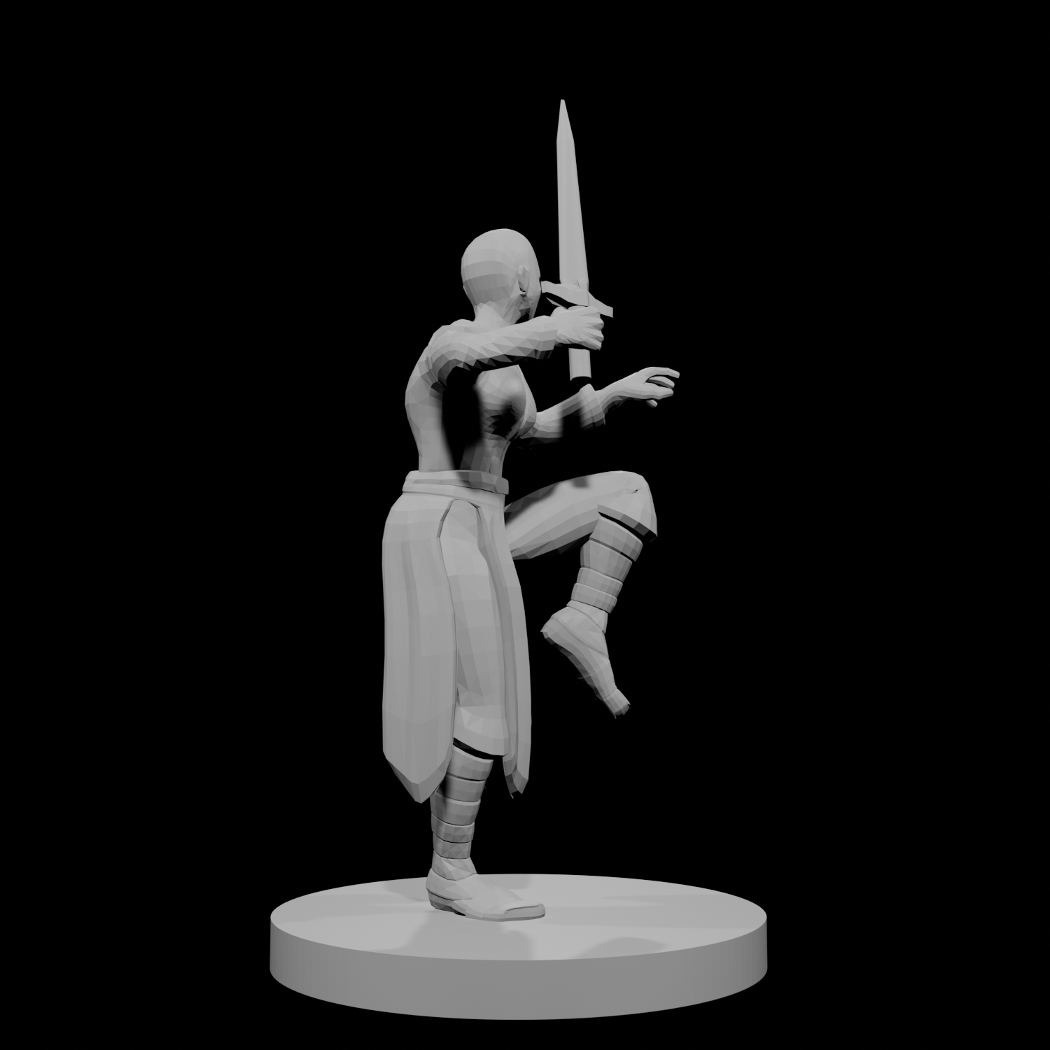 Human Female Monk Bald Short Sword