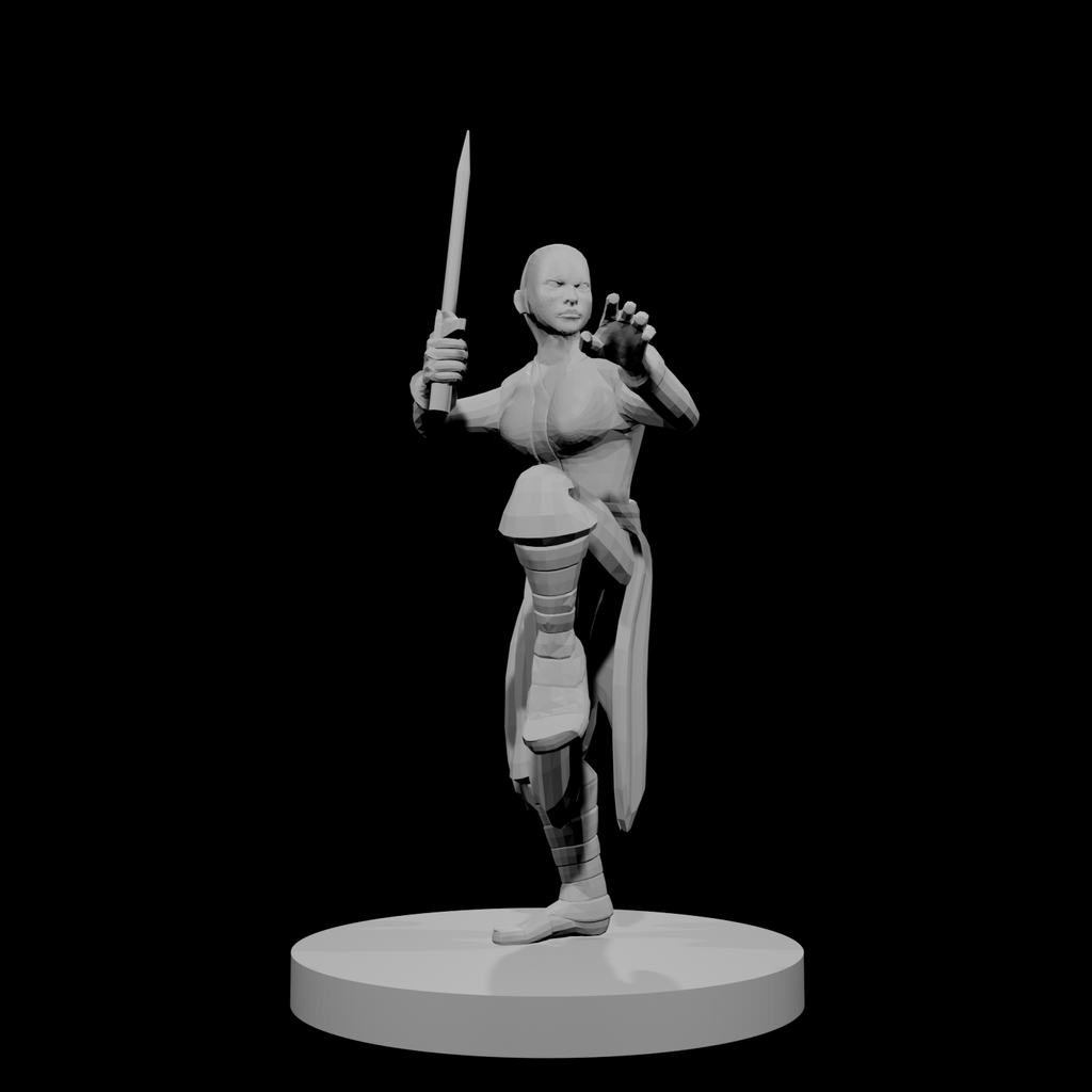 Human Female Monk Bald Short Sword