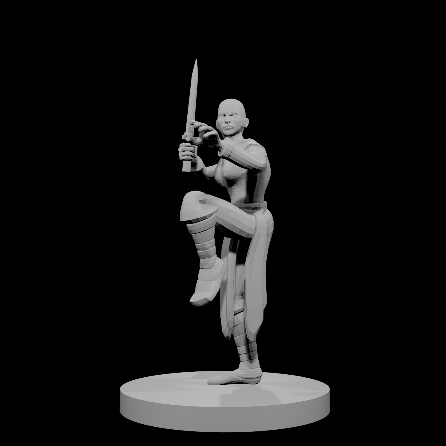 Human Female Monk Bald Short Sword