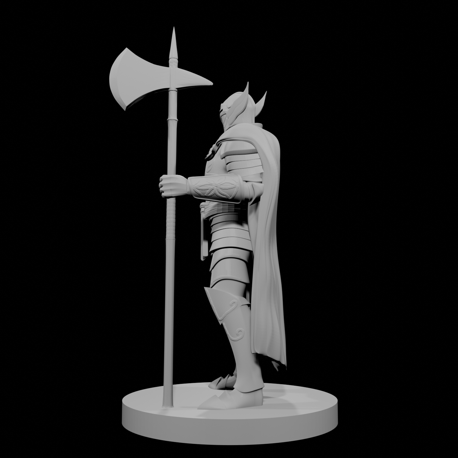 Human Male Paladin Mithral Plate Armor with Halberd
