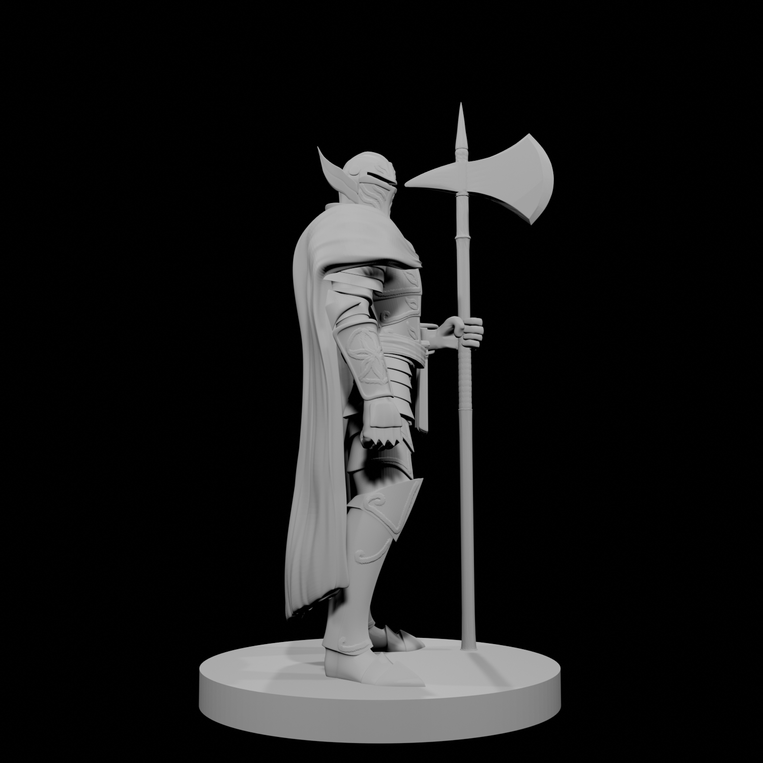 Human Male Paladin Mithral Plate Armor with Halberd