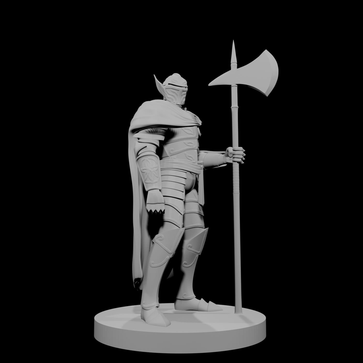 Human Male Paladin Mithral Plate Armor with Halberd