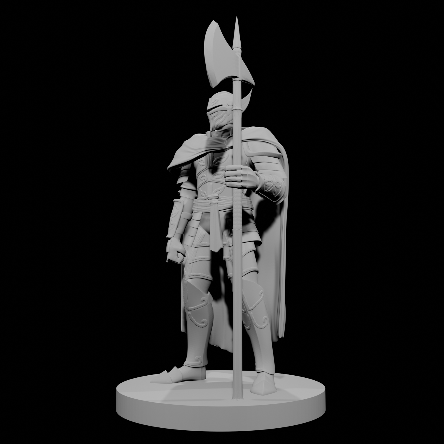 Human Male Paladin Mithral Plate Armor with Halberd