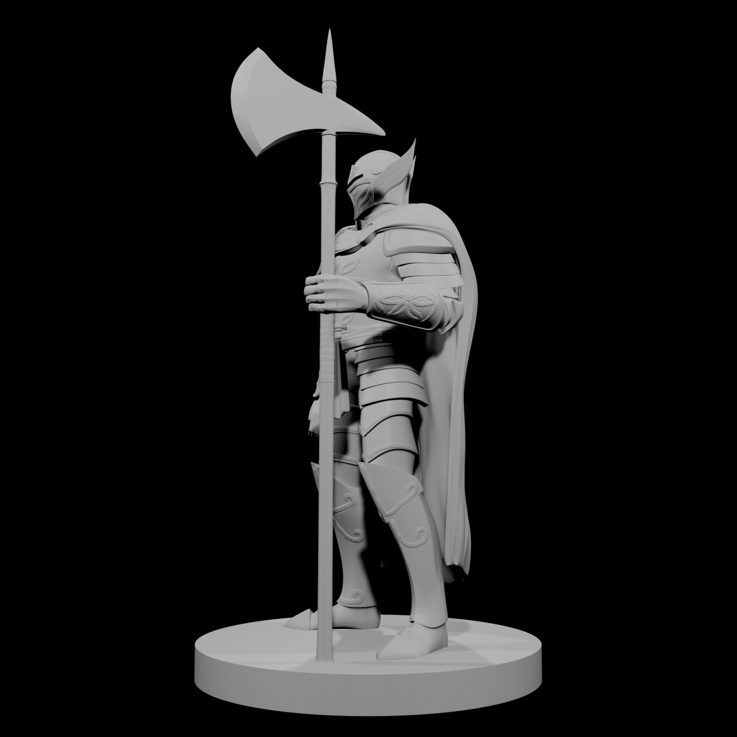 Human Male Paladin Mithral Plate Armor with Halberd