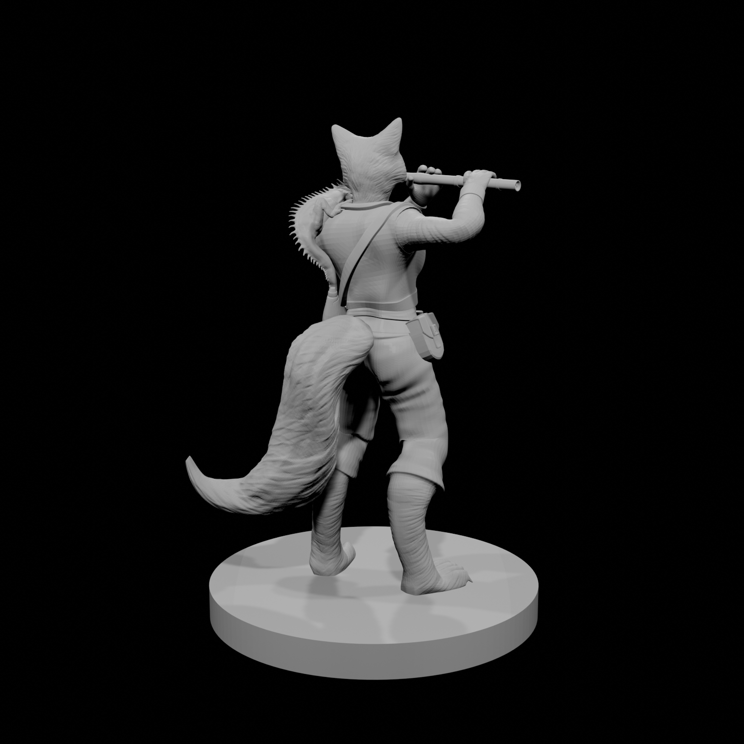 Kitsune Female Bard with Flute and Lizard