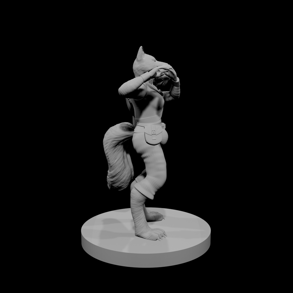 Kitsune Female Bard with Flute and Lizard