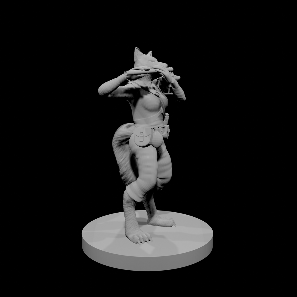 Kitsune Female Bard with Flute and Lizard