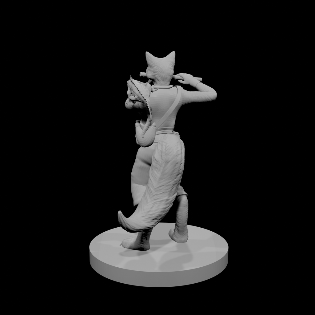 Kitsune Female Bard with Flute and Lizard
