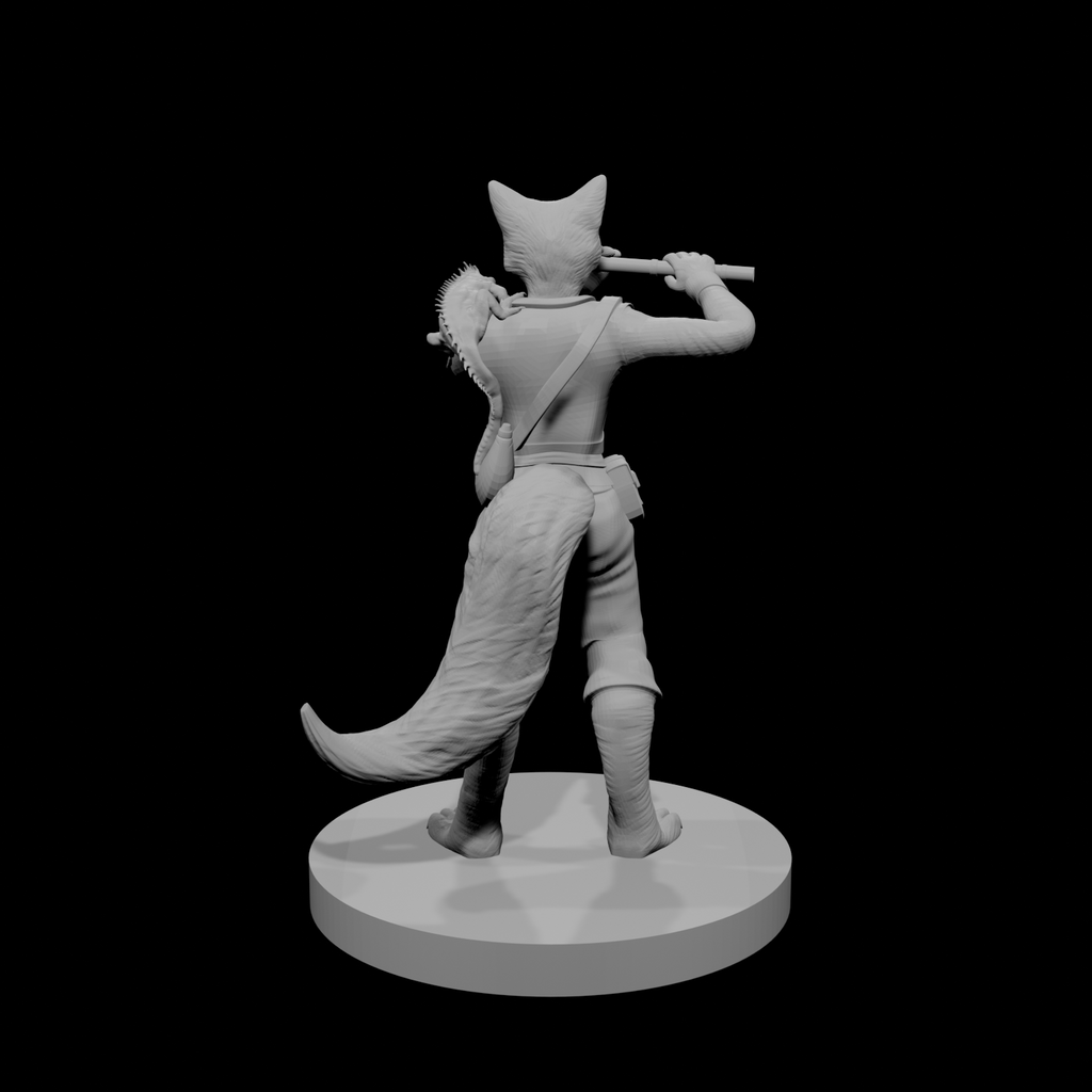 Kitsune Female Bard with Flute and Lizard