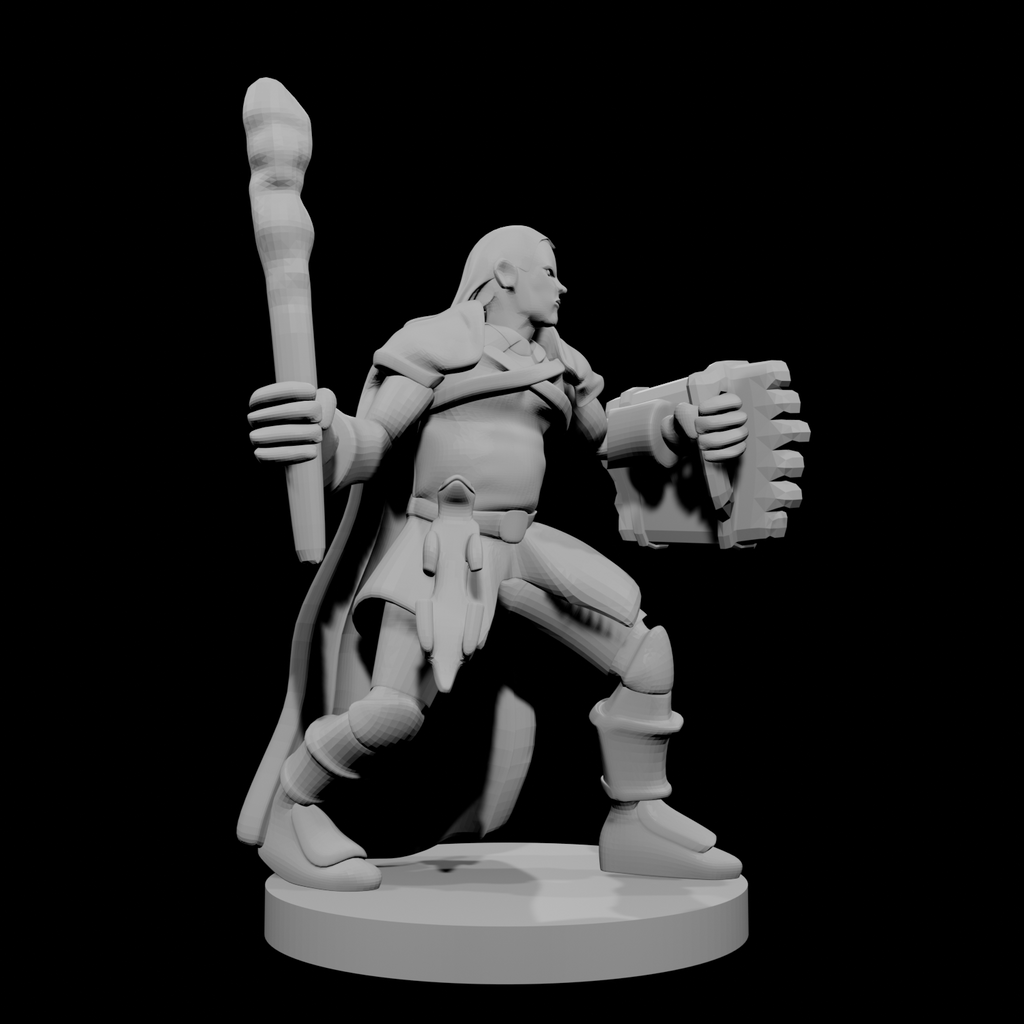 Male Human Druid Club and Shield