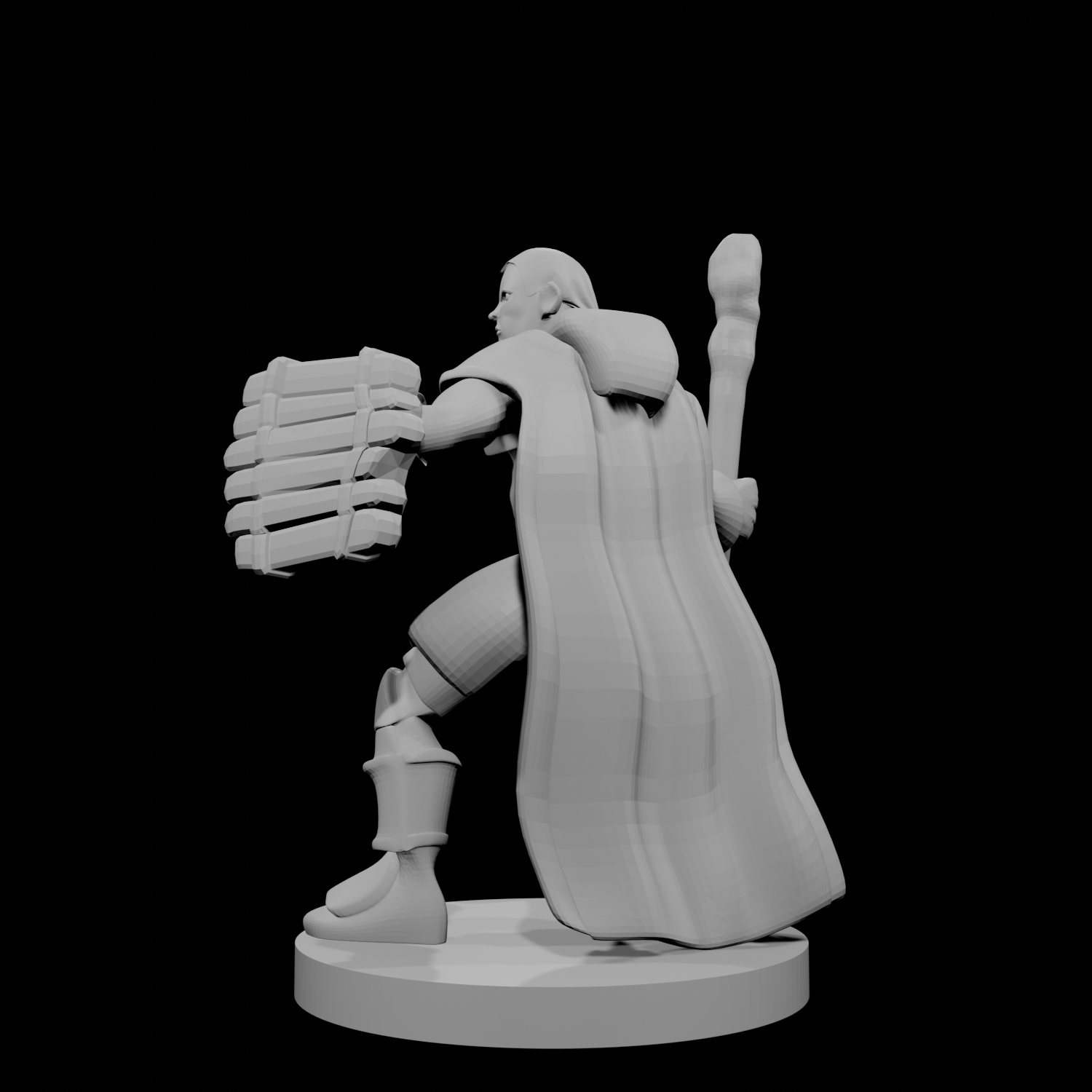 Male Human Druid Club and Shield