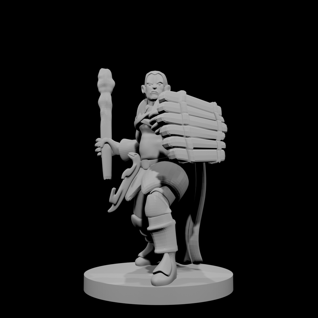 Male Human Druid Club and Shield