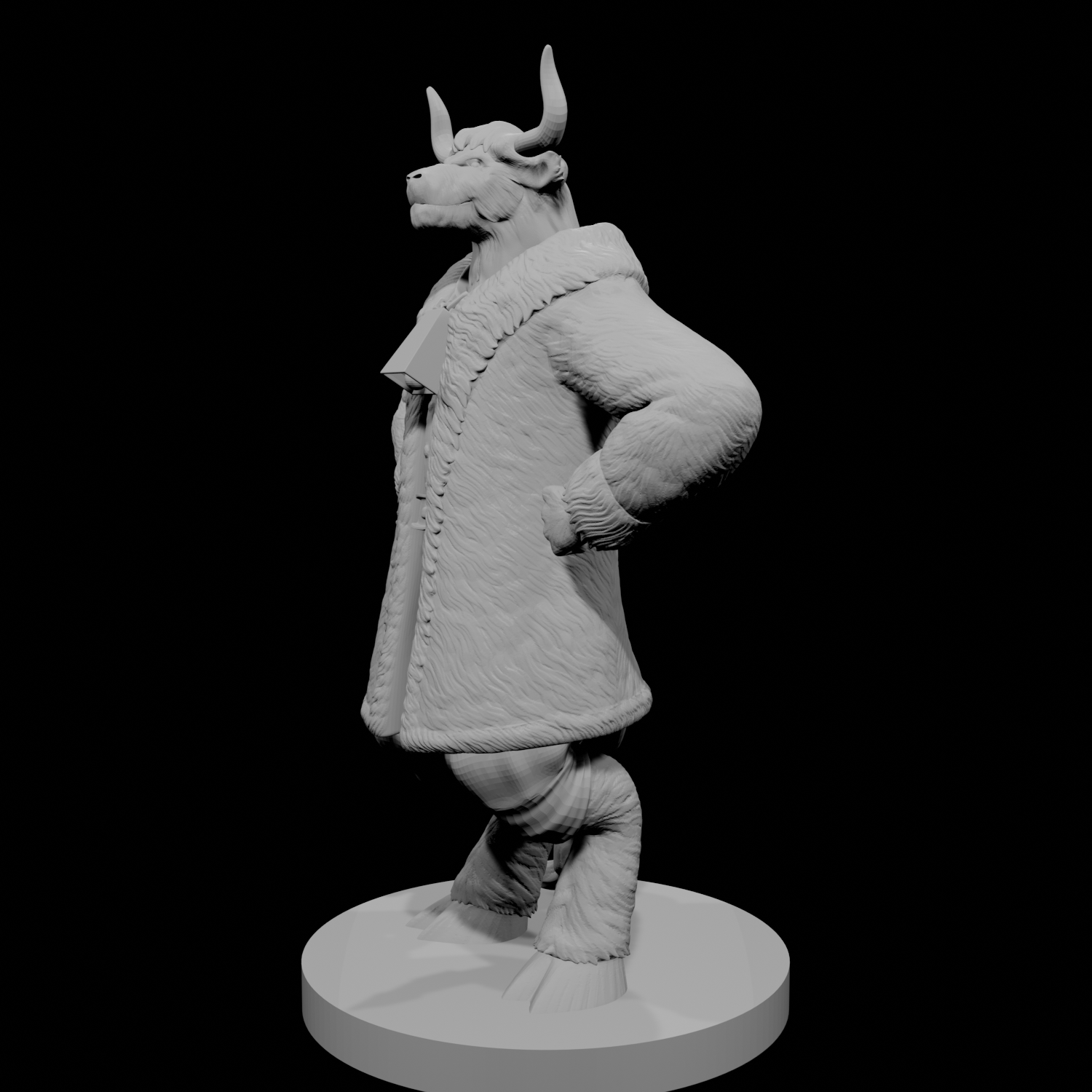 Minotaur Male Bard with big fur coat