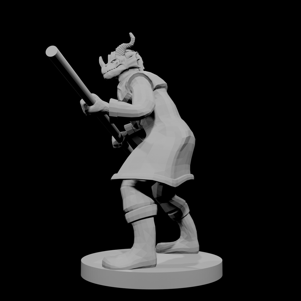 Red Dragonborn male Monk with Staff
