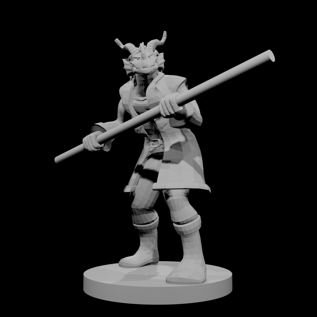 Red Dragonborn male Monk with Staff