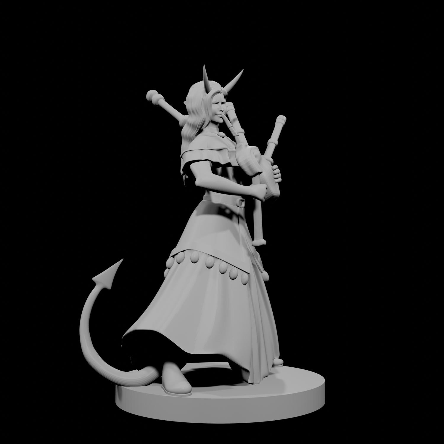 Tiefling Female Bard with Bagpipes