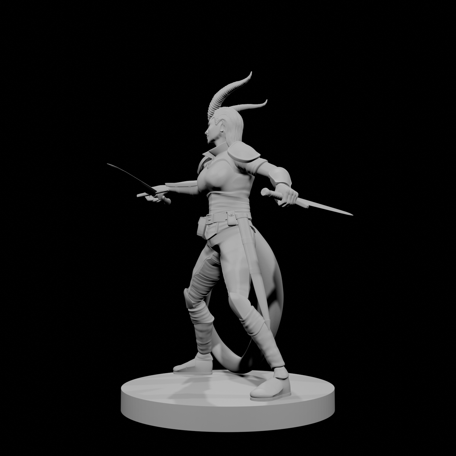 Tiefling Female Ranger Two Swords