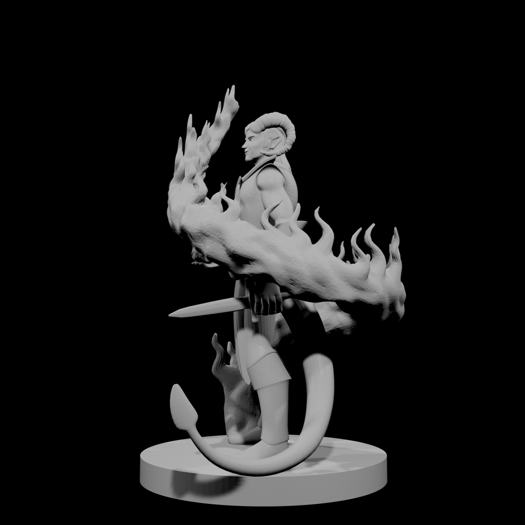 Tiefling Male Sorcerer with Swirling Flames