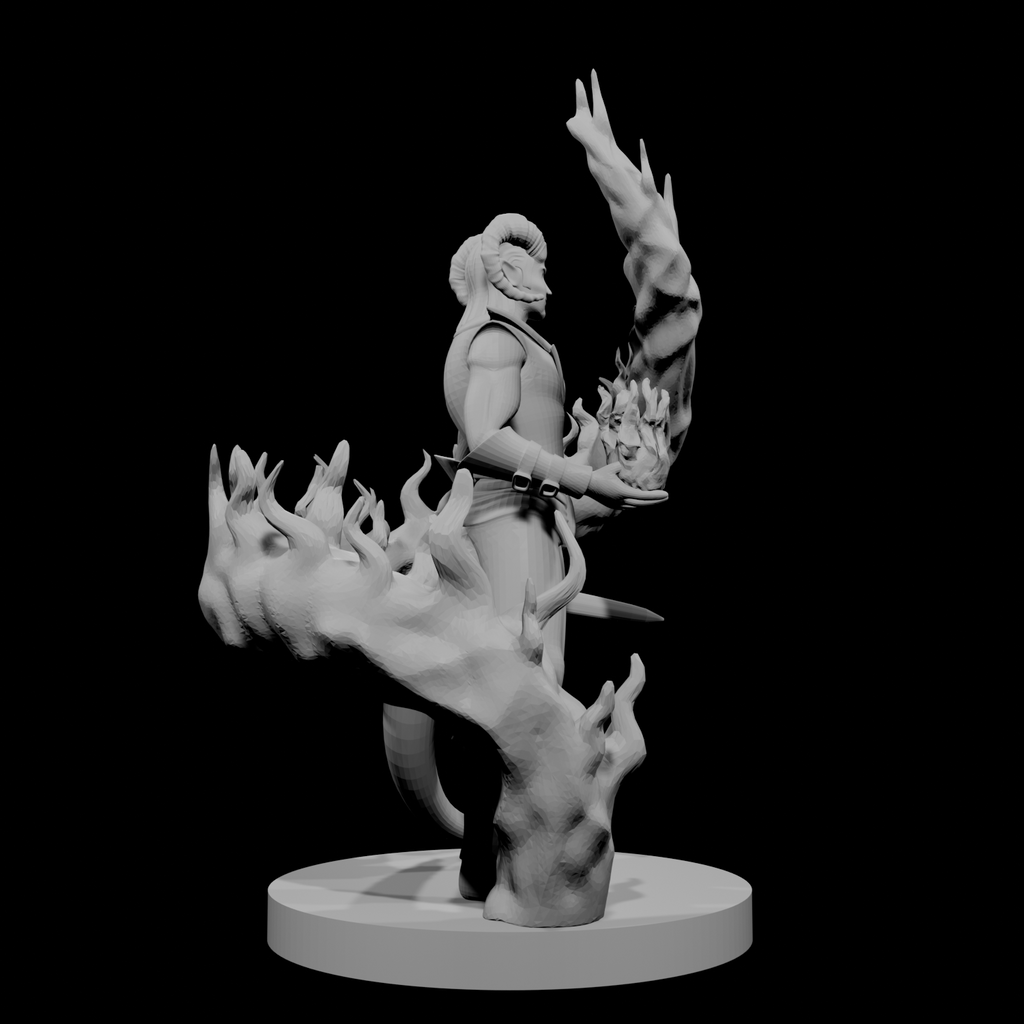 Tiefling Male Sorcerer with Swirling Flames