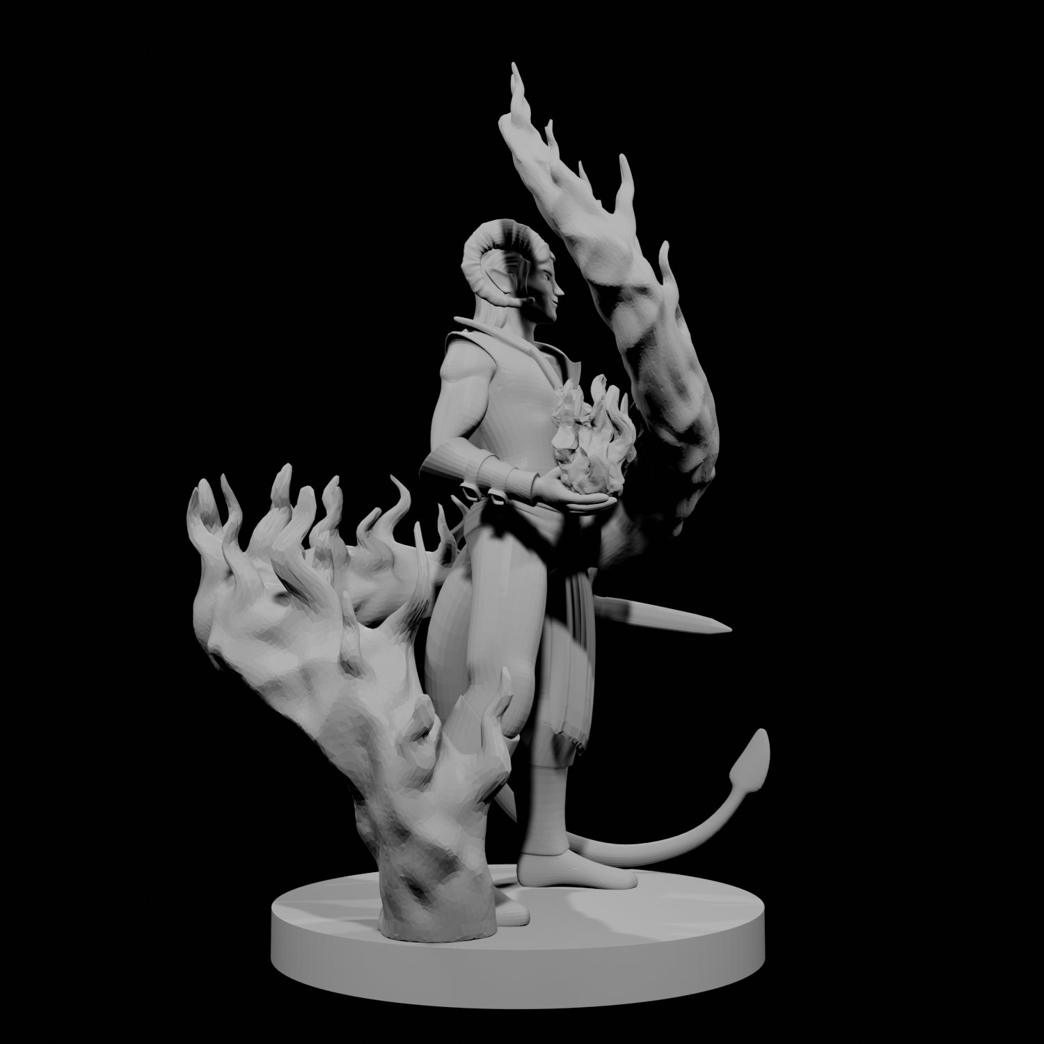 Tiefling Male Sorcerer with Swirling Flames