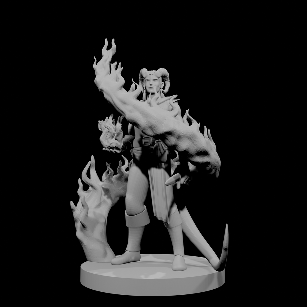 Tiefling Male Sorcerer with Swirling Flames