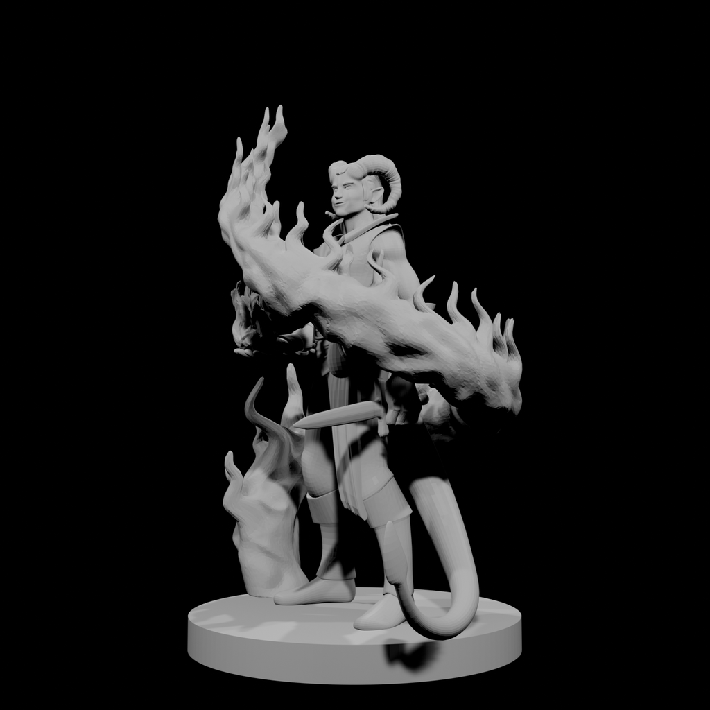 Tiefling Male Sorcerer with Swirling Flames